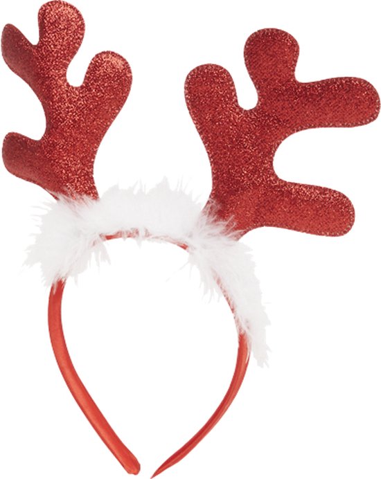 Foto: Kerstdiadeem model rendier merry x mass rood wit glitter faux fur foute kerst diadeem kerstmis aanmaakblokjes