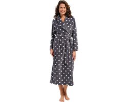 Grijze fleece damesbadjas met stippen - extra lang-(36-38) S