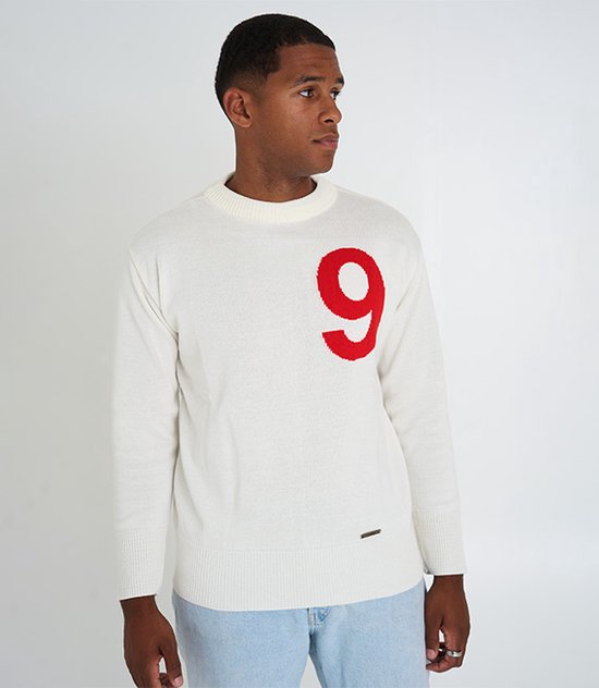 Sweater Nummer 9 - Wit - Maat L - Heren Trui