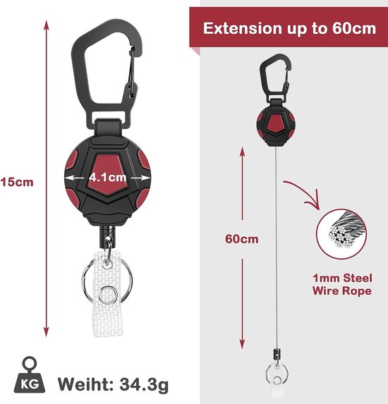 Lot de 4 porte-clés rétractables porte-carte d'identité tactique porte-carte