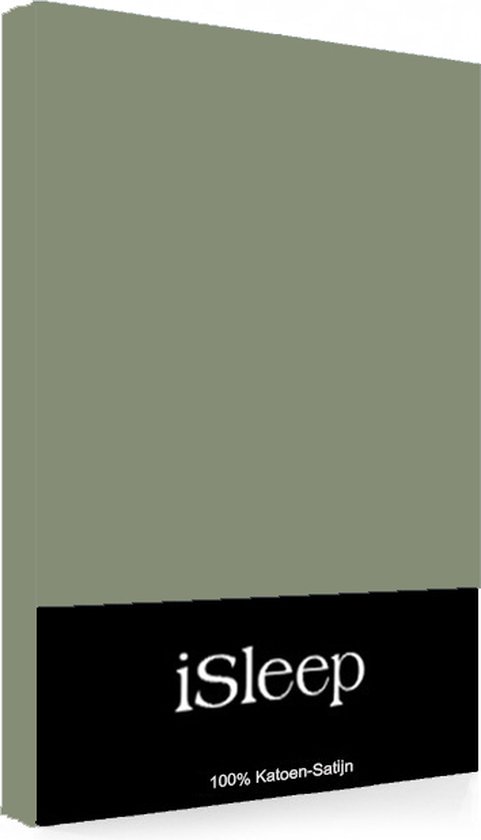 iSleep Satijn-Katoen Hoeslaken - Litsjumeaux - 180x220+40 cm - Laurel Green