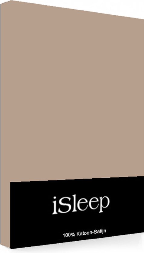 iSleep Satijn-Katoen Hoeslaken - Eenpersoons - 90x200+30 cm - Licht Bruin