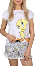 Looney Tunes Tweety - Witte en grijze meisjespyjama met korte mouwen, zomerpyjama / 140
