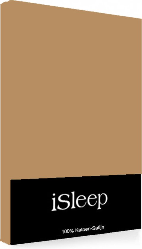 iSleep Satijn-Katoen Hoeslaken - Tweepersoons - 160x200+40 cm - Mocca