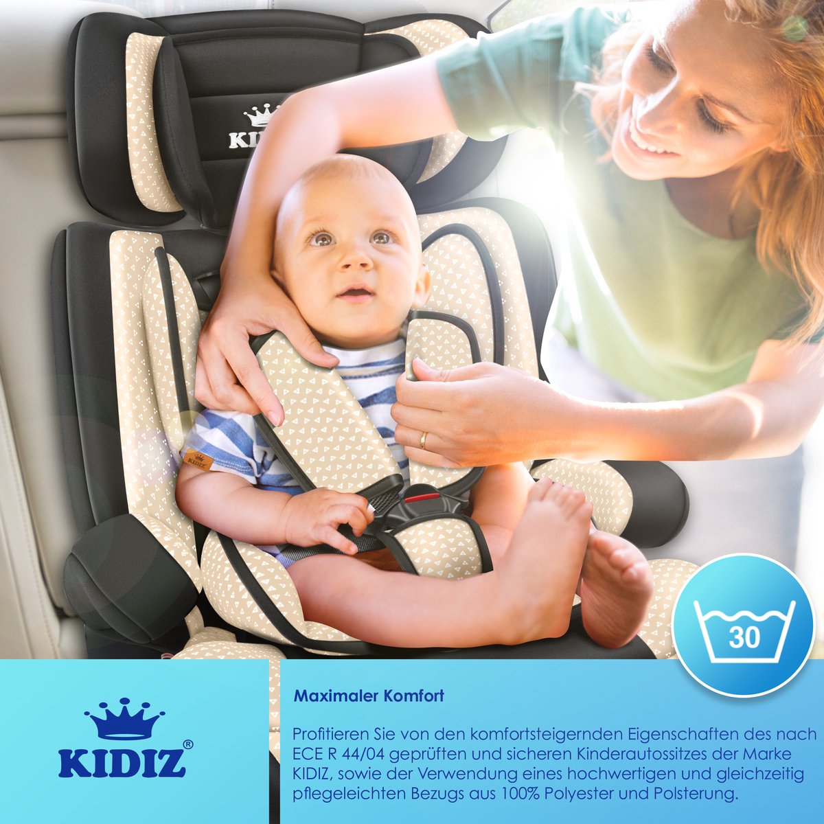 KIDIZ® kinderautostoeltje | kuip autostoeltje | 9 kg - 36 kg 1-12 jaar | groep 1/2 / 3 | universeel | goedgekeurd volgens ECE R44/04 | 6 verschillende kleuren | - Beige thumbnail 5