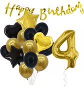Snoes Ballonnen 4 Jaar Feestpakket – Versiering – Verjaardag Set Goldie Cijferballon 4 Jaar -Heliumballon