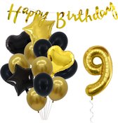 Snoes Ballonnen 9 Jaar Feestpakket – Versiering – Verjaardag Set Goldie Cijferballon 9 Jaar -Heliumballon