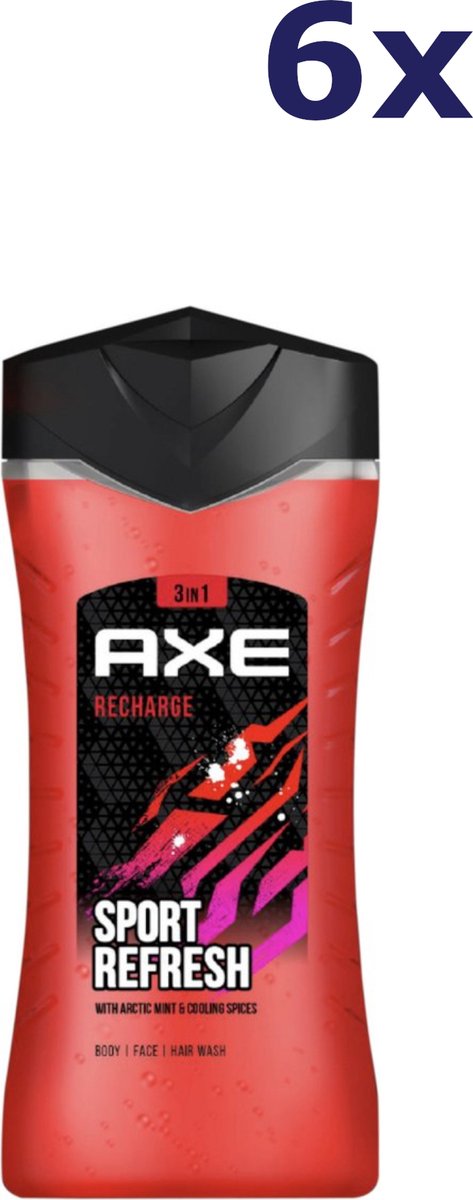 Goedkoopste Axe - 3-in-1 Douchegel, Facewash & Shampoo Mannen- Recharge Sport Refresh – 12 uur Lange Onweerstaanbare Frisse Geur van Artic Mint en Cool Spice - Voordeelverpakking 6 x 250 ml