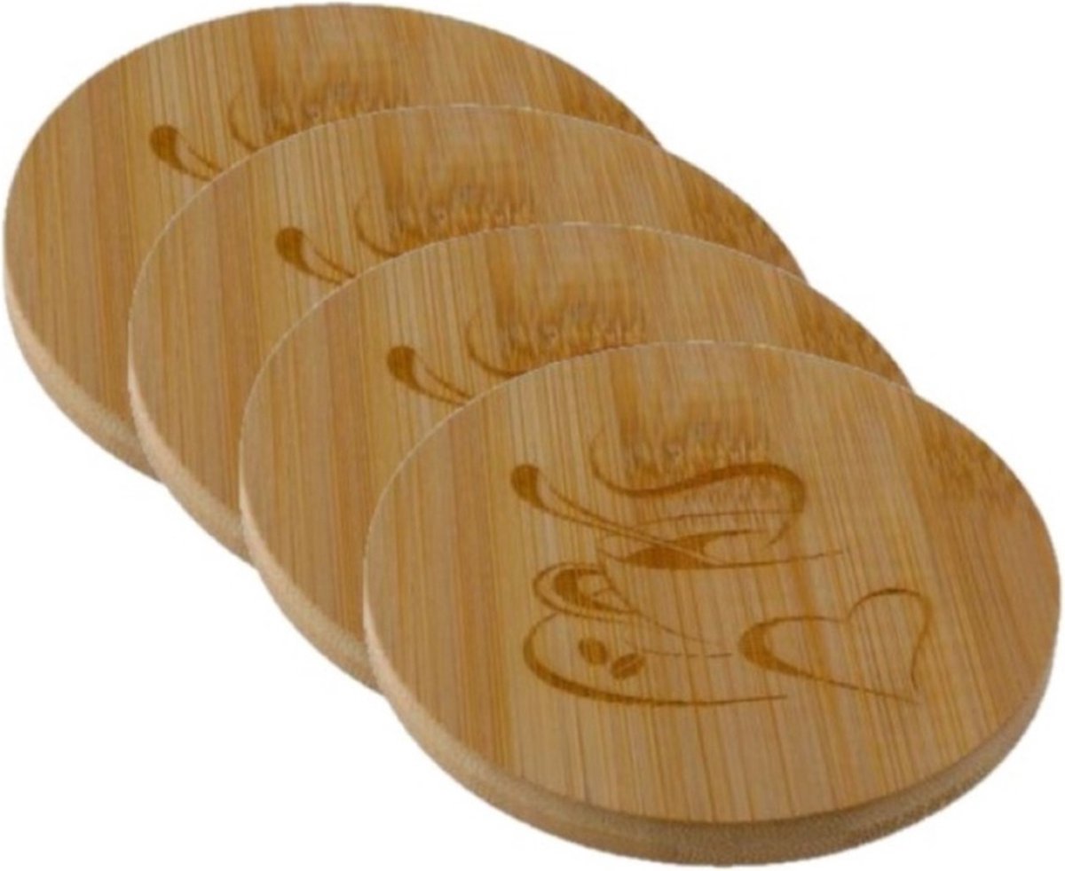 Set van 20x stuks houten ronde glazen onderzetters 10 x 10 cm