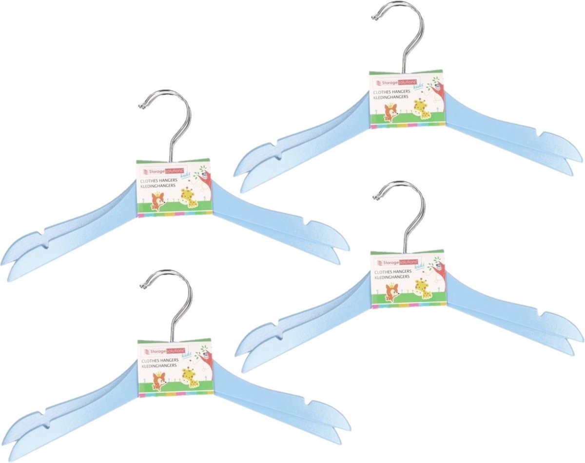Stevige kledinghangers voor kinderen 24x stuks hout - Klerenhangers lichtblauw