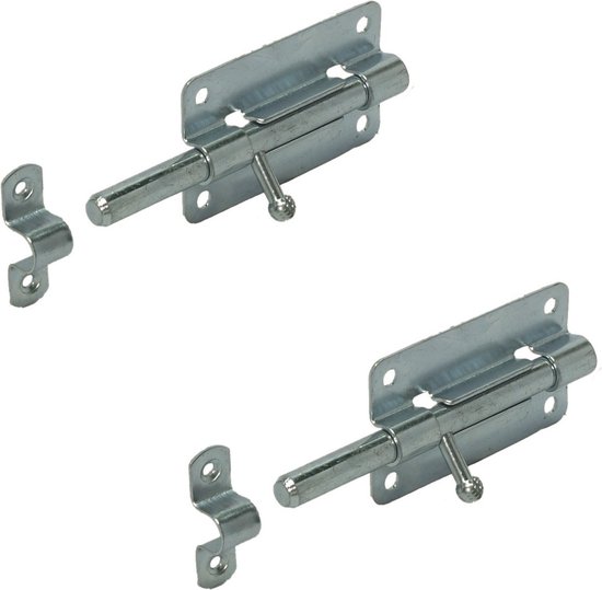 Plaatgrendel - 2x - zilver - verzinkt staal - 12 x 5,5 cm - heksluiting - tuinpoortgrendel