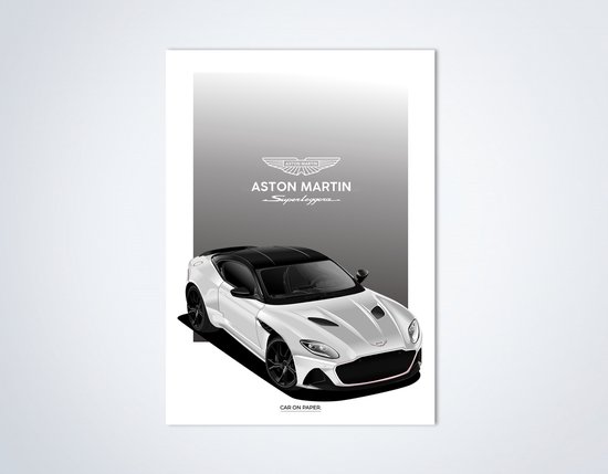 Aston Martin Superleggera Zilver op Poster - 50 x 70cm - Auto Poster Kinderkamer / Slaapkamer / Kantoor