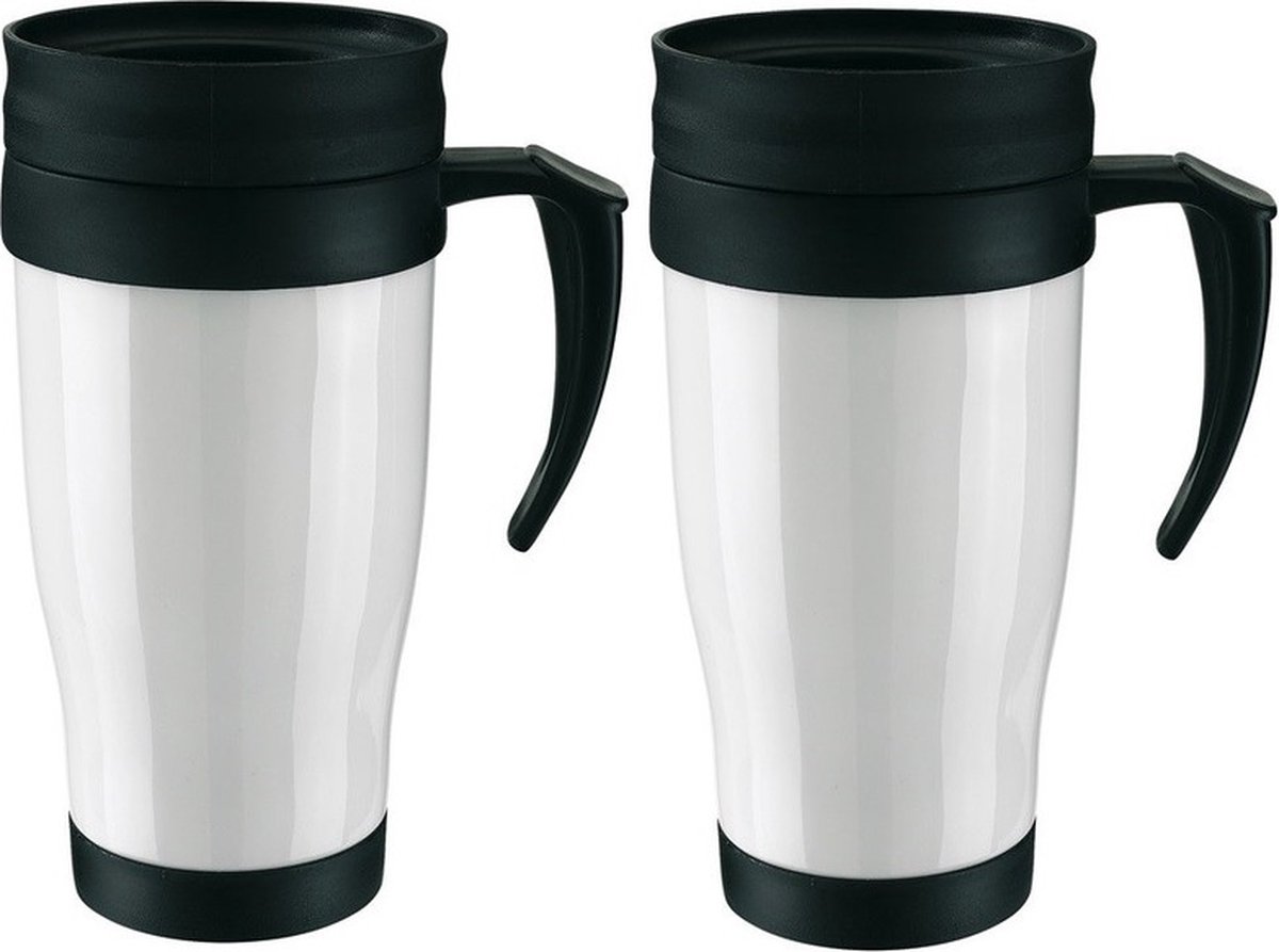 2x Thermosbekers/warmhoudbekers wit/zwart 400 ml - Thermo koffie/thee  bekers... | bol.com