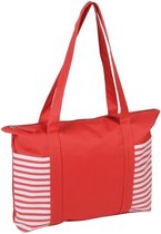 Strandtas met streepmotief - rood/wit - 44 x 31 cm - Strandartikelen beach bags/shoppers met ritssluiting