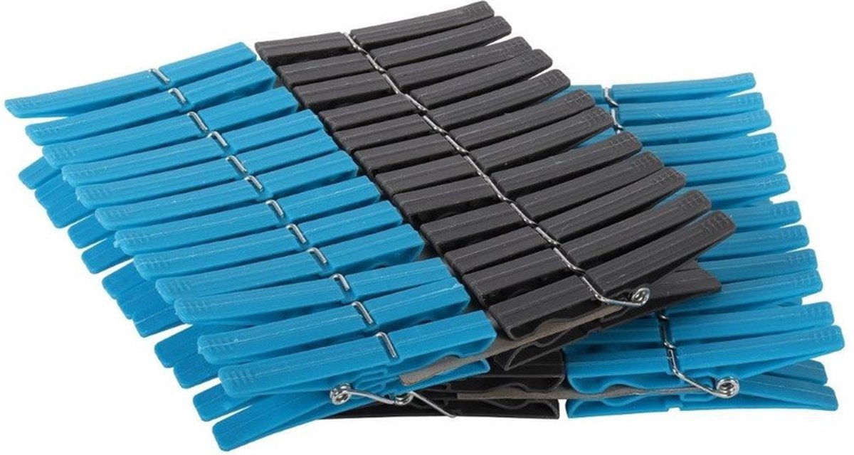 Goedkoopste 96x Wasknijpers blauw/grijs - Huishoudelijke producten - Knijpers - Kleding ophangen