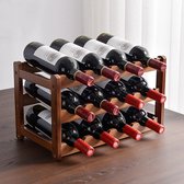 12 fles houten wijnrek, 3 tier vrijstaande wijnopslaghouder,Retro minimalistische stijl woondecoraties wijndisplay planken voor kast, aanrecht