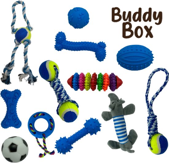 Honden speelgoed - Puppy speelgoed - 12 stuks - Blauw - Honden knuffel - Trektouw - Honden speeltjes - Dierendag