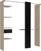 Kledingkast Botan 200 cm-met gordijn, 4 legplanken,1 lade, 1 kledingroede-eik