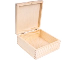 Creative Deco Houten Doos Box | Met Houten Sluiting | 16,2 x 16,2 x 7,2 cm | Sieraden Kist, Speelgoed en Gereedschap | Kerst, Kerstmis Cadeau