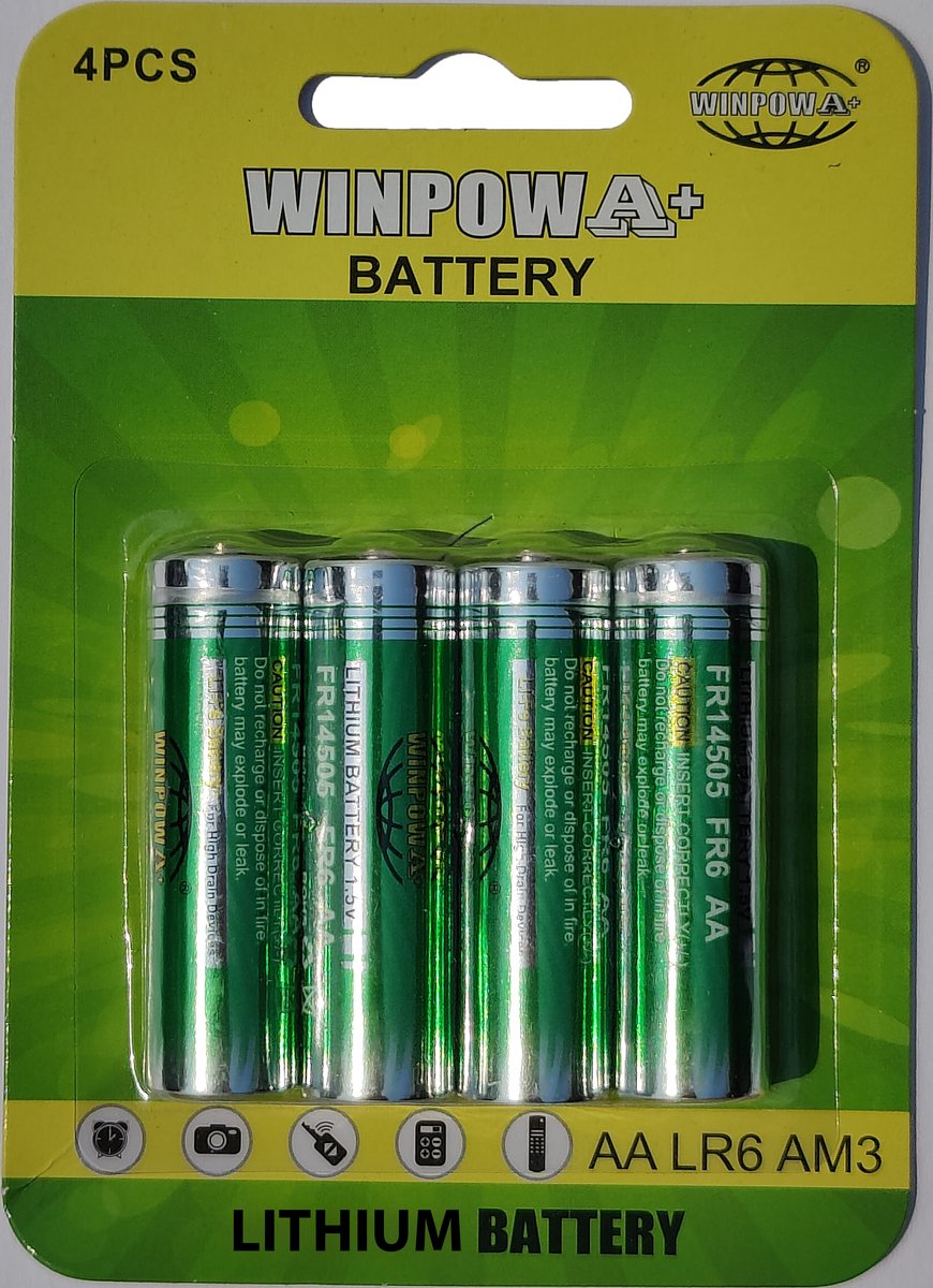 WinPow Lithium AA 1.5V Batterij - 2900mAh - 10+ Jaar houdbaar - Uitstekende Prestaties in Extreme Omstandigheden -40 tot +60 ℃ - Wegwerp Batterijen - 4 stuks