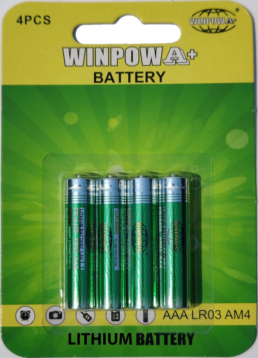 WinPow Lithium AAA 1.5V Batterij - 1100mAh - Uitstekende Prestaties in Extreme Omstandigheden - Wegwerpbatterij - 4 stuks