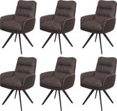 Set van 6 eetkamerstoelen MCW-G66, keukenstoel stoel, draaibare auto positie stof / textiel ~ bruin-donkerbruin, met armleuning