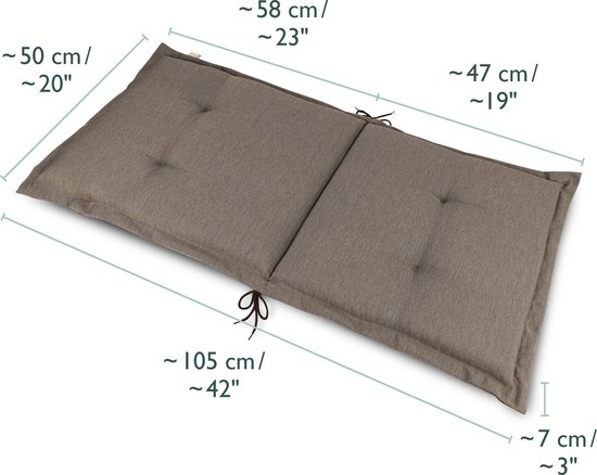 Beautissu HighLux NL Zitkussen voor Tuinstoel Lage Rug Kussen 105x50cm Antraciet - 2 Kussens voor Tuinmeubelen - 7 cm Dik - Made in EU - Lage Rug Tuinkussen