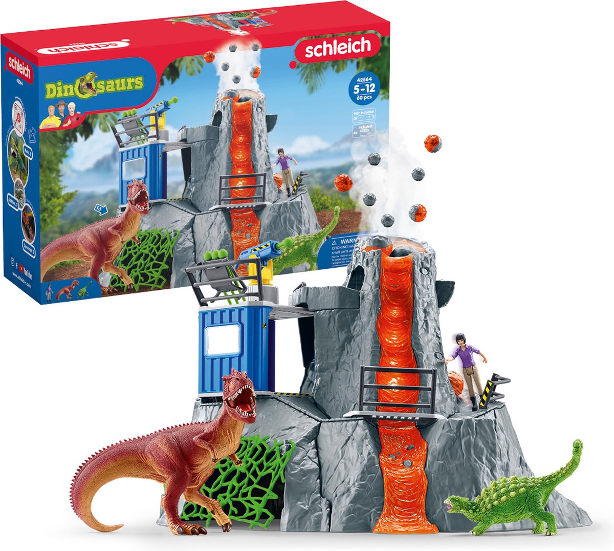 schleich DINOSAURUS - De Grote Vulkaan Expeditie - Kinderspeelgoed - Dino Speelgoed - T-Rex, Ankylosaurus en Uitbarstende Vulkaan - 36 Onderdelen - Schleich