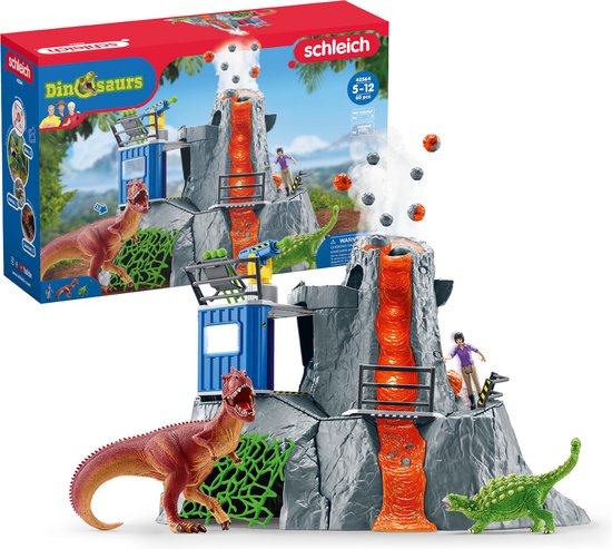 schleich DINOSAURUS - De Grote Vulkaan Expeditie - Kinderspeelgoed - Dino Speelgoed - T-Rex, Ankylosaurus en Uitbarstende Vulkaan - 36 Onderdelen
