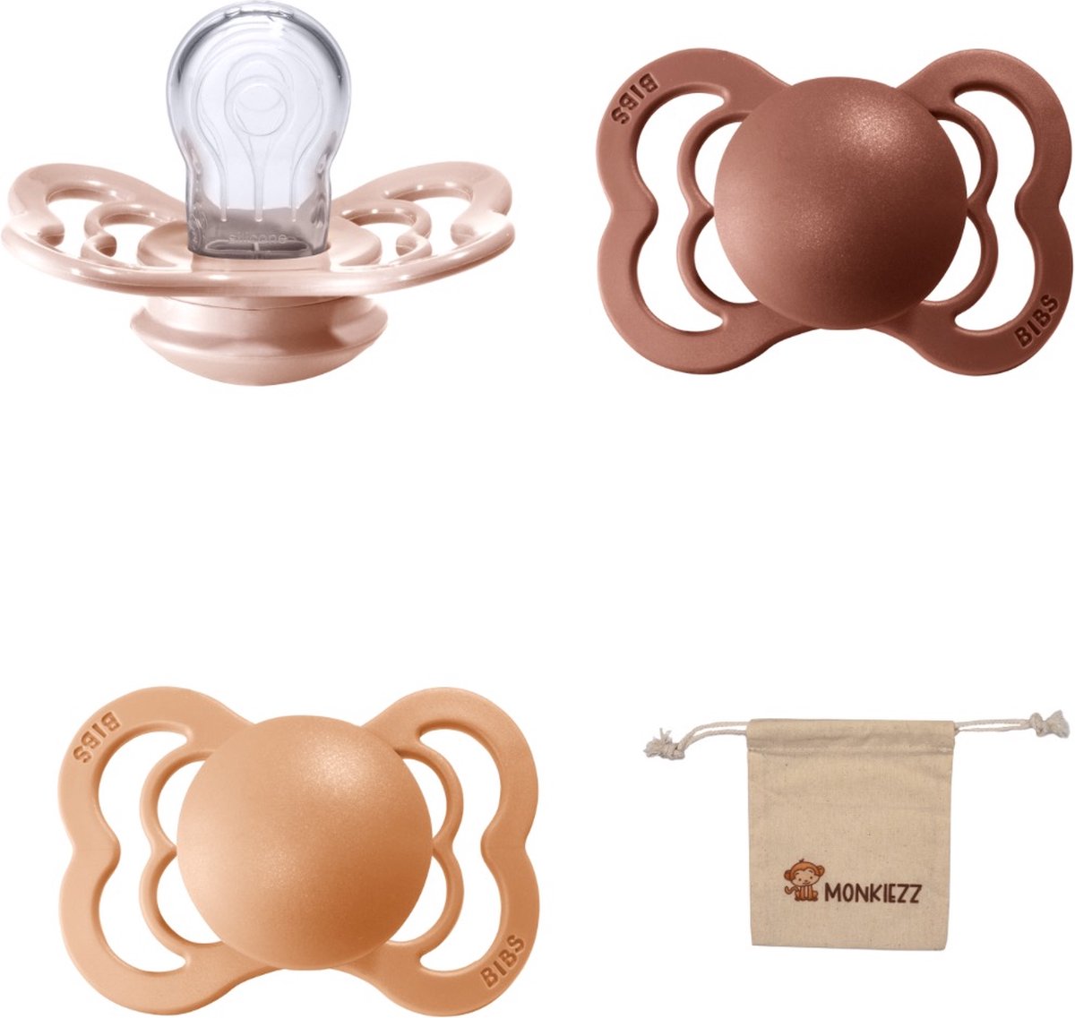Goedkoopste BIBS Supreme Fopspenen - Maat 1 0-6 maanden - Silicone – Blush - Peach - Woodchuck Monkiezz speenzakje