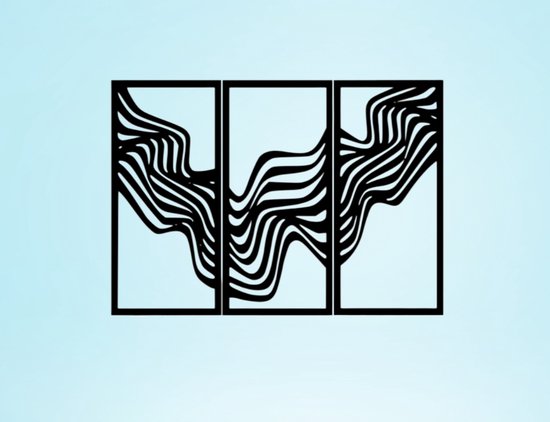 Djemzy - muurdecoratie woonkamer - wanddecoratie - hout - zwart - waves - abstract - golven - 3 delig - groot - MDF 6 mm
