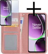Hoes Geschikt voor OnePlus Nord CE 3 Lite Hoesje Book Case Hoes Flip Cover Wallet Bookcase Met Screenprotector - Rosé goud