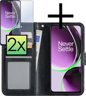 Hoes Geschikt voor OnePlus Nord CE 3 Lite Hoesje Book Case Hoes Flip Cover Wallet Bookcase Met 2x Screenprotector - Zwart
