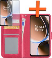Hoesje Geschikt voor OnePlus Nord CE 3 Lite Hoes Bookcase Flipcase Book Cover Met Screenprotector - Hoes Geschikt voor OnePlus Nord CE 3 Lite Hoesje Book Case - Donkerroze