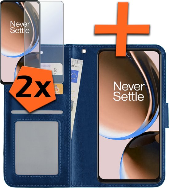 Portefeuille bleu foncé style portefeuille pour OnePlus Nord CE 3 Lite avec 2 protections d'écran.