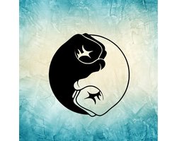 Djemzy - Yin Yang symbool met handen- wanddecoratie woonkamer - wanddecoratie slaapkamer - wandversiering - muurversiering - wandpaneel - wall art - hout - zwart - rond - MDF 6 mm