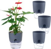 Pot à herbes en plastique avec système d'irrigation, lot de 4 pots de fleurs, pots à arrosage automatique avec dessous de verre, pot de fleurs moderne pour plantes d'intérieur, fleurs et herbes (10,4 cm, gris)