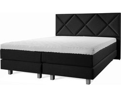 Boxspring Luxe 160x200 Ruiten Zwart Lederlook