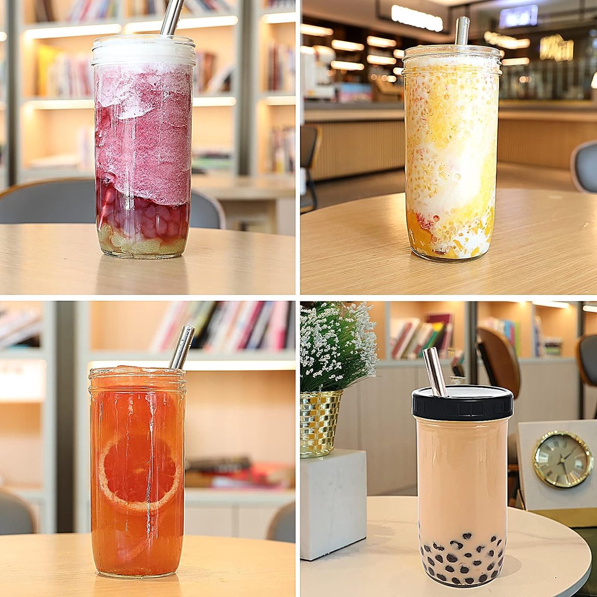 HURRY UP Bubble Tea, 2 stuks, 730 ml, bekers met deksel en rietje, herbruikbaar, Bubble Tea, bekers voor boba-thee, bekers met rietje voor koffie, smoothies, sappen, smoothies, bier, dranken (wit