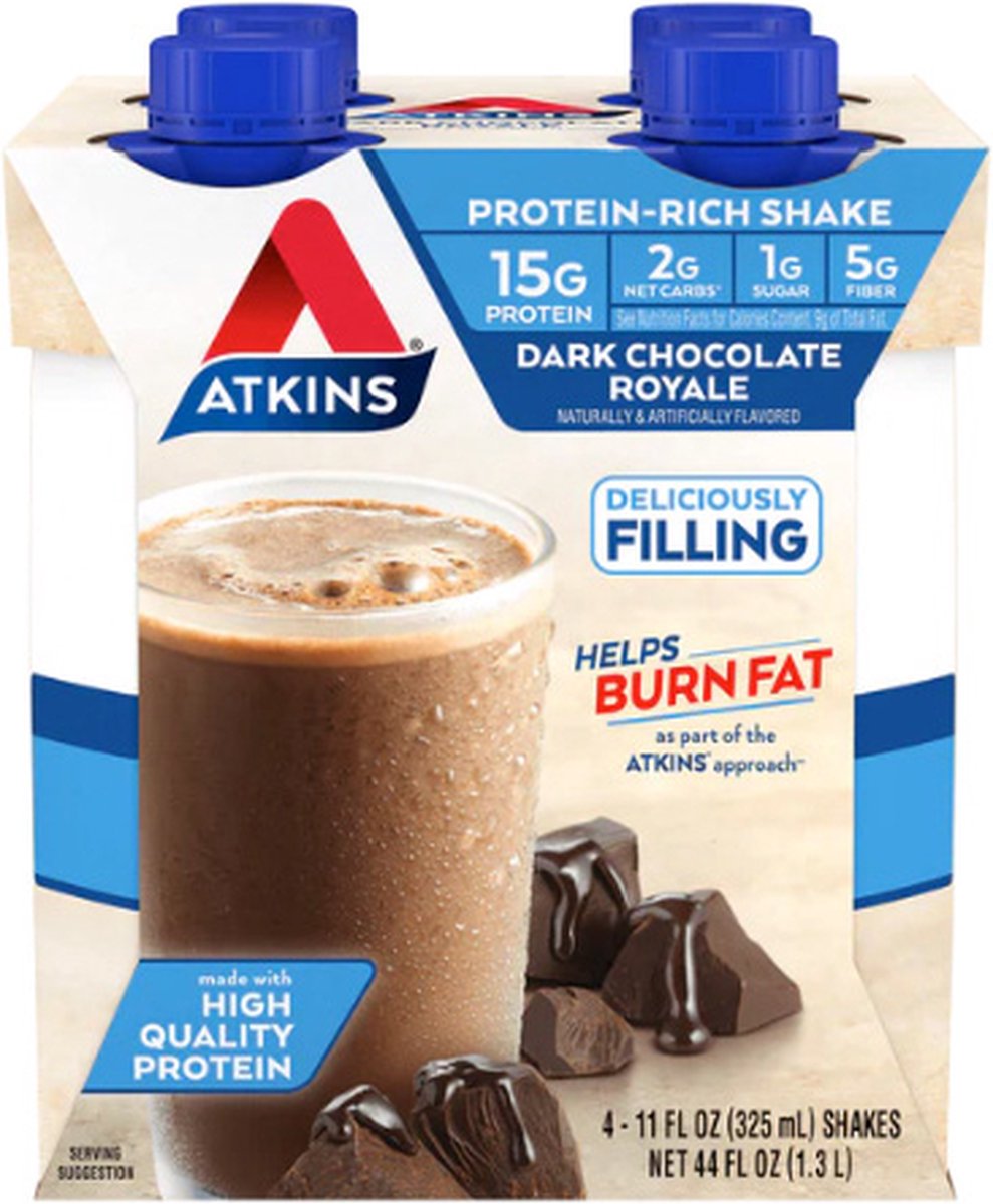 Goedkoopste Atkins | Protein Shake | Dark Chocolate Royale | 4 Stuks | 4 x 325 ml