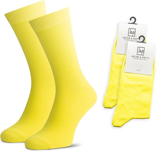 Jacob & Roy's 2 Paar Gele Sokken - Kousen - Heren & Dames - Leuke Sokken - Vrolijke Sokken - Grappige Sokken - Katoen - Maat 39-42 - Funny Socks - Gekleurde Sokken Waar Je Happy Van Wordt
