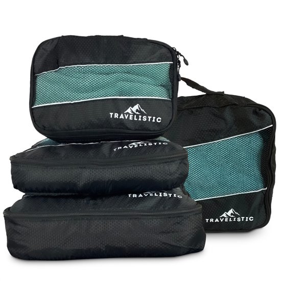 Travelistic Packing Cubes Set - 4 stuks - Koffer Organizer - Geschikt voor Handbagage, Backpack & Koffer - Zwart