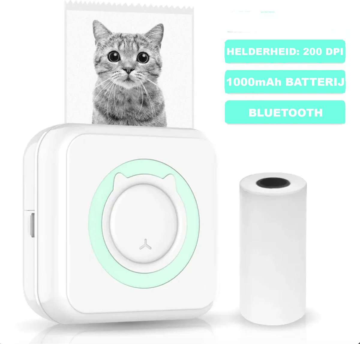 Zakprinter, mini draadloze Bluetooth-fotoprinter, draagbare inktloze thermische printer met 5 rollen afdrukpapier, compatibel met iOS Android voor foto's, studie, notities, label (blauw