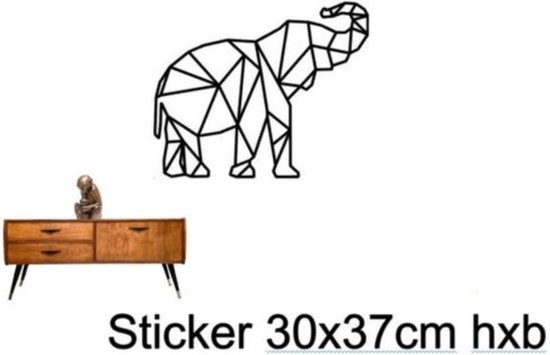 Geometrische Olifant Muur Sticker - wanddecoratie - muurdecoratie - dierenkop - Decoratief - 30x37 cm bxh