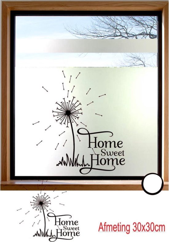 Muur - Raam sticker Home Sweet Home met Bloem  - Woonkomer - Slaapkamer - Hal - Kleur zwart