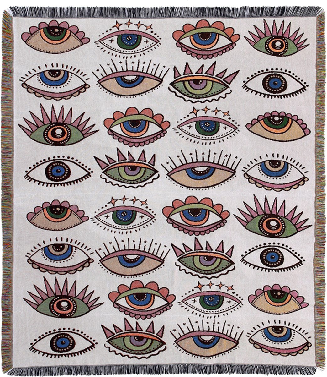Wandkleed of deken met print - ogen - geweven kleed met oogjes - gekleurde deken - jacquard - 130 x 150 cm - STUDIO Ivana