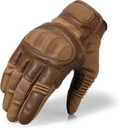 RAMBUX® - Motorhandschoenen - Bruin - Ademend PU Leer - Maat XL - Tactical Handschoenen - Motor - Airsoft - Touchscreen - Bescherming
