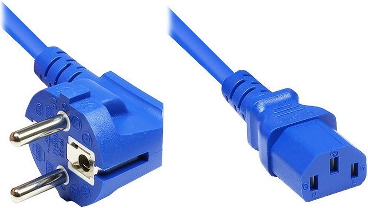 C13 (recht) - CEE 7/7 (haaks) stroomkabel - 3x 0,75mm / blauw - 1 meter