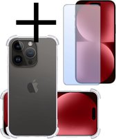 Hoes Geschikt voor iPhone 15 Pro Hoesje Siliconen Cover Shock Proof Back Case Shockproof Hoes Met Screenprotector - Transparant