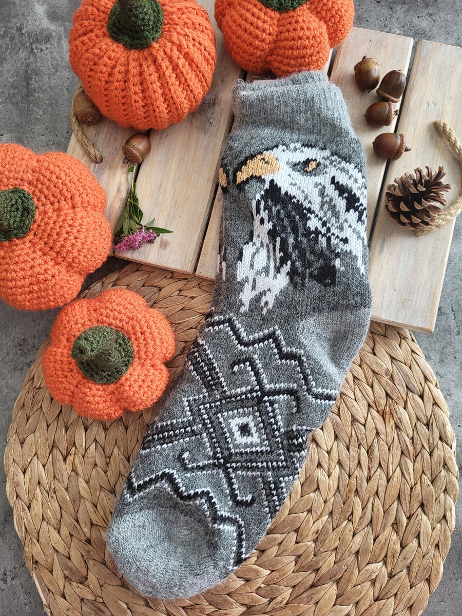 Warme 100% wol sokken eagle grey maat EU 44-46